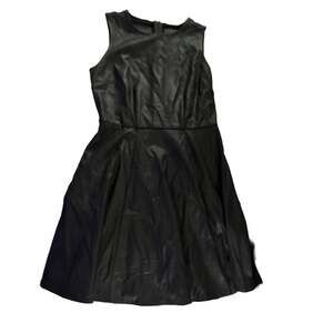 NWT Jennifer Lopez Dress City Lights Sheath Black Sleeveless Faux Leather Sz 8